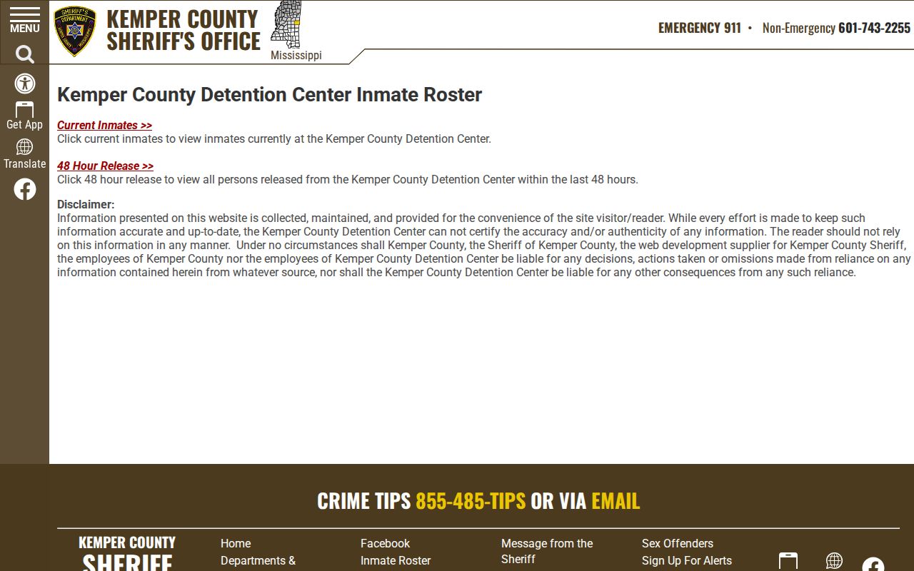 Official Kemper County 48-hour released inmate roster chooser