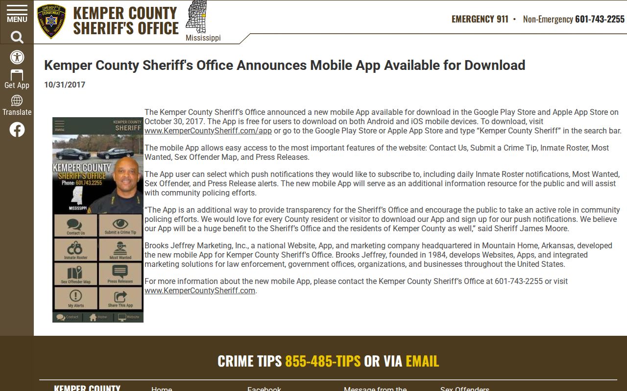 Kemper County Sheriff app roster notification announcement