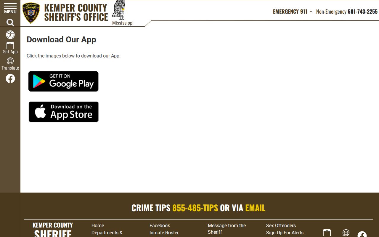 Kemper County Sheriff app access for released-inmate booking photos