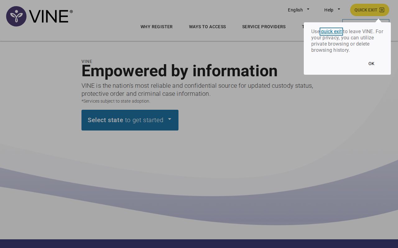 VINELink person search and notification registration for a Kemper County inmate check